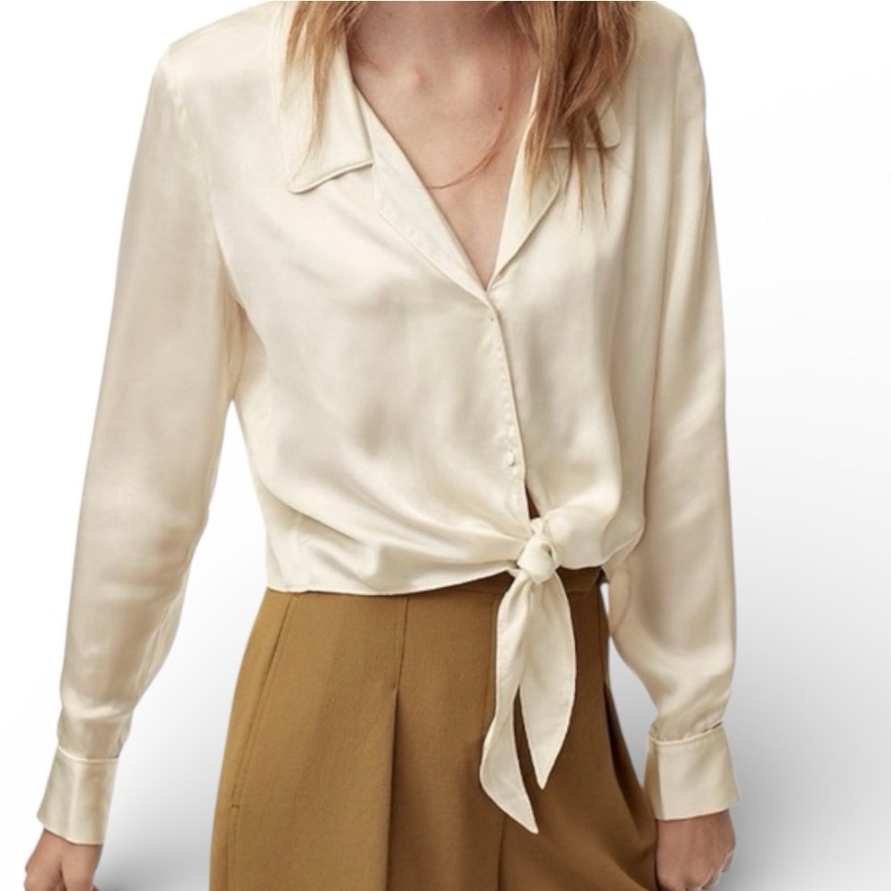 WILFRED Cream Satin Tie-Front Blouse